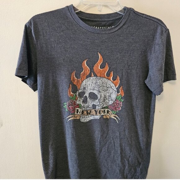 Men's Aeropostale Flaming Skull Tee New York Size XS - Picture 3 of 4